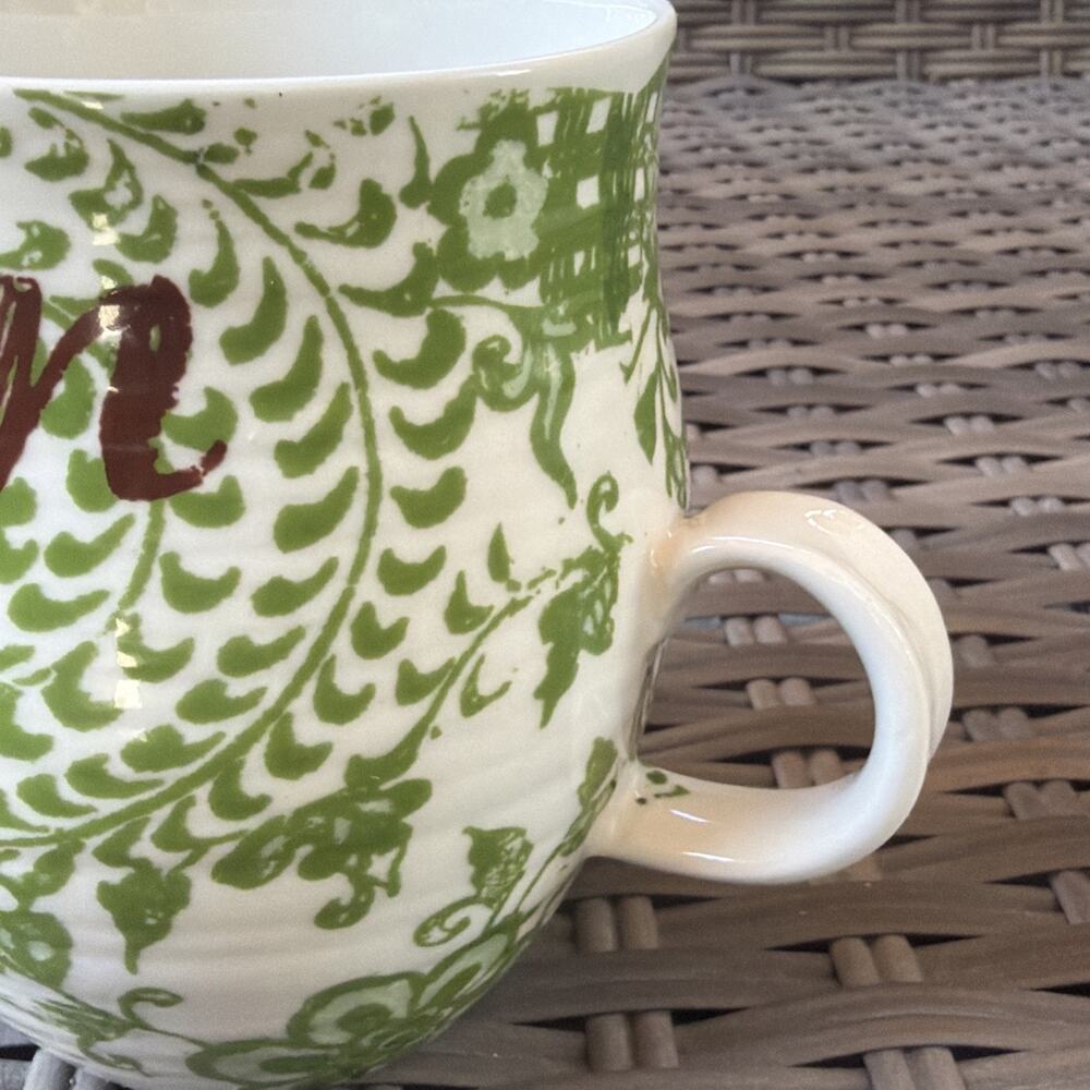 ANTHROPOLOGIE Monogram Initial "N" Coffee Tea Cup Mug HOMEGROWN Green Floral - Picture 3 of 10